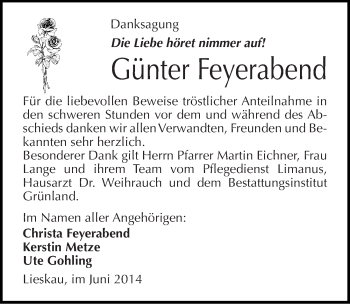 Traueranzeige von Günter Feyerabend von Mitteldeutsche Zeitung