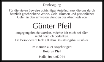 Traueranzeige von Günter Pfeil von Mitteldeutsche Zeitung Halle/Saalkreis