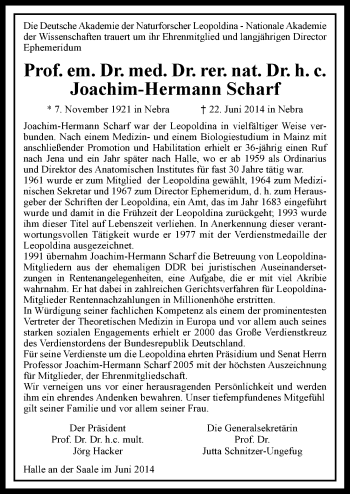 Traueranzeige von Joachim-Hermann Scharf von Mitteldeutsche Zeitung