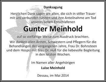 Traueranzeige von Gunter Meinhold von Super Sonntag Dessau / Köthen