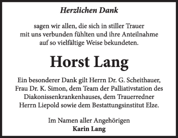 Traueranzeige von Horst Lang von Super Sonntag Dessau / Köthen