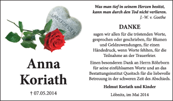 Traueranzeige von Anna Koriath von Super Sonntag Dessau / Köthen