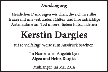 Traueranzeige von Kerstin Dargies von Super Sonntag Wittenberg