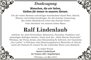 Traueranzeige von Ralf Lindenlaub von Super Sonntag Bernburg