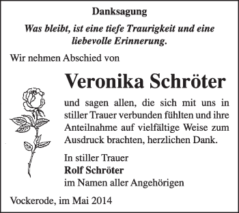 Traueranzeige von Veronika Schröter von Super Sonntag Wittenberg