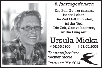 Traueranzeige von Ursula Micka von Super Sonntag Wittenberg