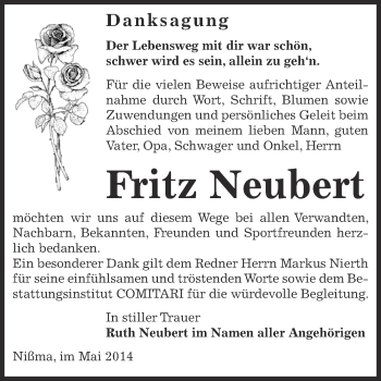Traueranzeige von Fritz Neubert von Super Sonntag Zeitz