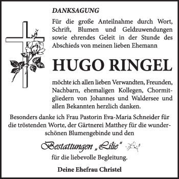 Traueranzeige von Hugo Ringel von Super Sonntag Dessau / Köthen