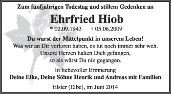 Traueranzeige von Ehrfried Hiob von Super Sonntag Wittenberg