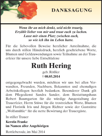 Traueranzeige von Ruth Hering von WVG - Wochenspiegel SGH