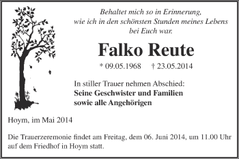 Traueranzeige von Falko Reute von Super Sonntag Aschersleben
