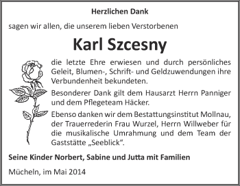Traueranzeige von Karl Szcesny von WVG - Wochenspiegel Merseburg