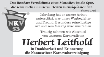 Traueranzeige von Herbert Leithold von Super Sonntag Zeitz