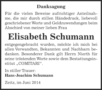 Traueranzeige von Elisabeth Schumann von Super Sonntag Zeitz