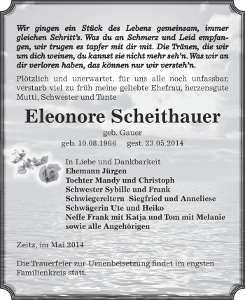 Traueranzeige von Eleonore Scheithauer von Super Sonntag Zeitz