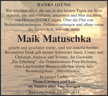 Traueranzeige von Maik Matuschka von WVG - Wochenspiegel Merseburg