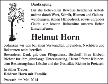 Traueranzeige von Helmut Horn von WVG - Wochenspiegel Wittenberg