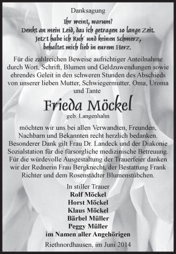 Traueranzeige von Frieda Möckel von Super Sonntag SGH Mansf. Land