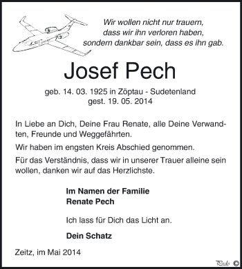 Traueranzeige von Josef Pech von Super Sonntag Zeitz