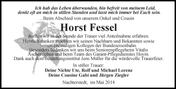 Traueranzeige von Horst Fessel von WVG - Wochenspiegel Aschersleben