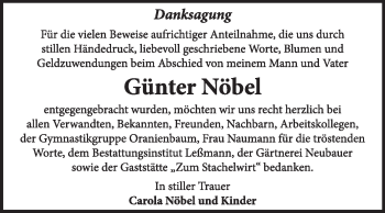 Traueranzeige von Günter Nöbel von Super Sonntag Dessau / Köthen
