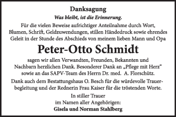 Traueranzeige von Peter-Otto Schmidt von Super Sonntag Dessau / Köthen