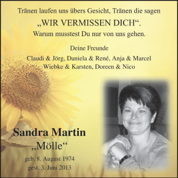 Traueranzeige von Sandra Martin von Super Sonntag Wittenberg