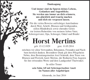 Traueranzeige von Horst Mertins von WVG - Wochenspiegel NMB / WSF / ZTZ