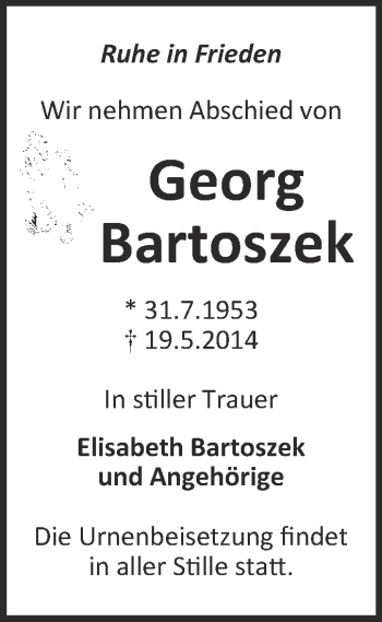 Traueranzeige von Georg Bartoszek von WVG - Wochenspiegel NMB / WSF / ZTZ