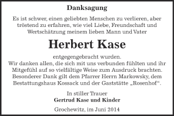 Traueranzeige von Herbert Kase von WVG - Wochenspiegel Dessau / Köthen