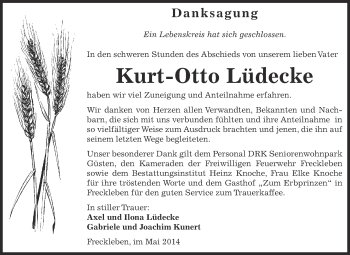Traueranzeige von Kurt-Otto Lüdecke von WVG - Wochenspiegel Aschersleben