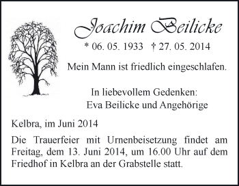 Traueranzeige von Joachim Beilicke von Super Sonntag SGH Mansf. Land