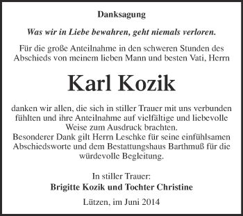 Traueranzeige von Karl Kozik von WVG - Wochenspiegel Merseburg