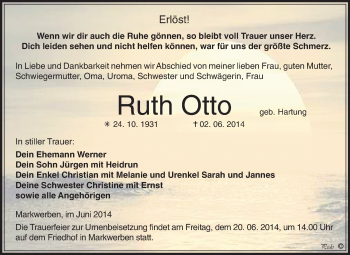 Traueranzeige von Ruth Otto von WVG - Wochenspiegel NMB / WSF / ZTZ