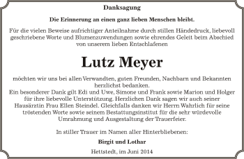 Traueranzeige von Lutz Meyer von Super Sonntag SGH Mansf. Land