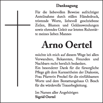 Traueranzeige von Arno Oertel von Super Sonntag Dessau / Köthen