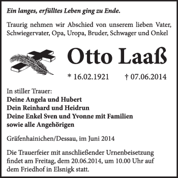 Traueranzeige von Otto Laaß von Super Sonntag Dessau / Köthen