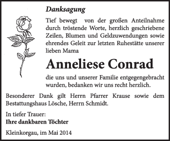 Traueranzeige von Anneliese Conrad von WVG - Wochenspiegel Wittenberg