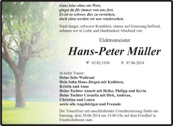 Traueranzeige von Hans-Peter Müller von Super Sonntag Quedlinburg