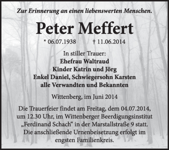 Traueranzeige von Peter Meffert von WVG - Wochenspiegel Wittenberg