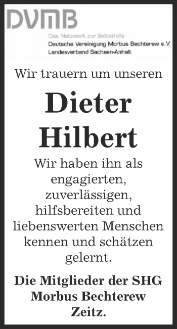 Traueranzeige von Dieter Hilbert von Super Sonntag Zeitz