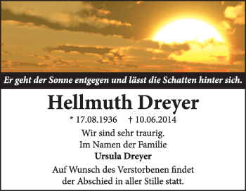 Traueranzeige von Hellmuth Dreyer von Super Sonntag Dessau / Köthen