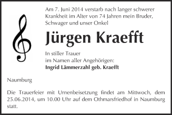 Traueranzeige von Jürgen Kraefft von WVG - Wochenspiegel NMB / WSF / ZTZ