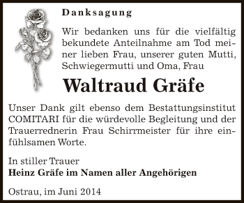 Traueranzeige von Waltraud Gräfe von Super Sonntag Zeitz