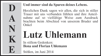 Traueranzeige von Lutz Uhlemann von WVG - Wochenspiegel NMB / WSF / ZTZ