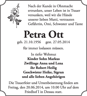 Traueranzeige von Petra Ott von Super Sonntag Dessau / Köthen