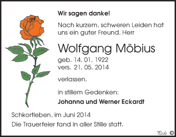 Traueranzeige von Wolfgang Möbius von WVG - Wochenspiegel NMB / WSF / ZTZ