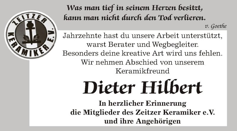  Traueranzeige für Dieter Hilbert vom 15.06.2014 aus Super Sonntag Zeitz