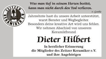 Traueranzeige von Dieter Hilbert von Super Sonntag Zeitz