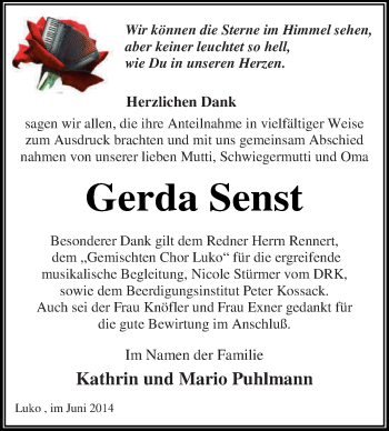 Traueranzeige von Gerda Senst von WVG - Wochenspiegel Dessau / Köthen